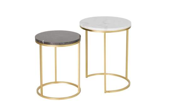 2 Mesas Nido Auxiliares Redondas Marmol Blanco Negro Aelsop