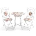 2 Sillas y Mesa Jardín Tapa de Flores y Forja Blanca Serie Audyn