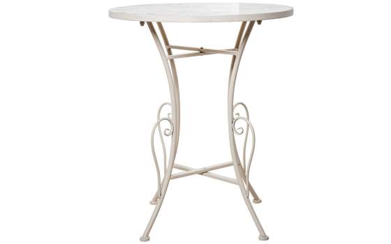 2 Sillas y Mesa Jardín Tapa de Flores y Forja Blanca Serie Audyn