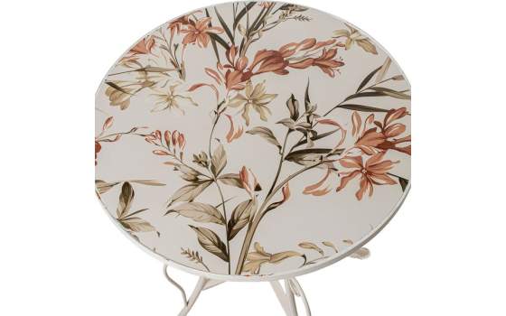 2 Sillas y Mesa Jardín Tapa de Flores y Forja Blanca Serie Audyn