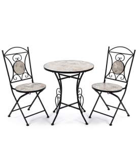 2 Sillas y Mesa Jardín Tapa Decorada Desgastada Serie Audyn