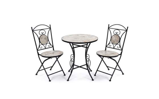 2 Sillas y Mesa Jardín Tapa Decorada Desgastada Serie Audyn