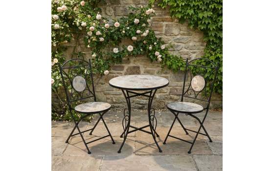 2 Sillas y Mesa Jardín Tapa Decorada Desgastada Serie Audyn