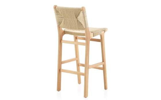 2 Taburetes Bar Madera Asiento Respaldo Trenzado Hevea