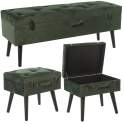 3 Banquetas Baul Tapizadas Verde Estilo Actual Serie Alarnat