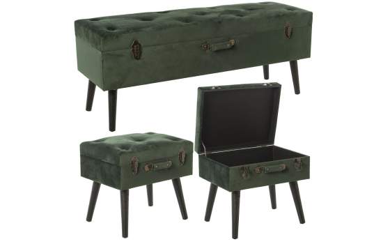 3 Banquetas Baul Tapizadas Verde Estilo Actual Serie Alarnat