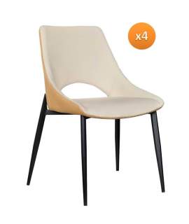 4 Sillas Comedor Diseño Moderno Bicolor Beige Mostaza Adiska