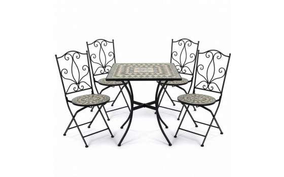 4 Sillas Mesa Jardín Cuadrada Mosaico Cerámico Forja Negra Audyn