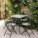 4 Sillas Mesa Jardín Cuadrada Mosaico Cerámico Forja Negra Audyn