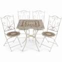 4 Sillas y Mesa Jardín Cuadrada Mosaico y Forja Blanca Audyn