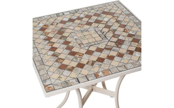 4 Sillas y Mesa Jardín Cuadrada Mosaico y Forja Blanca Audyn