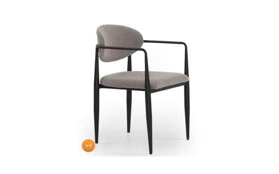 4 Sillones Comedor Acero Diseño Moderno Tapizado Gris Allard