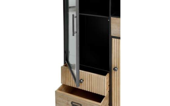 Alacena Moderna Madera Natural y Acero Negro Serie Aitanti