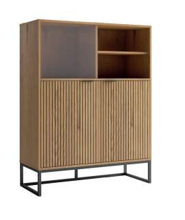 Alacena Vitrina Media Madera Natural y Cristal Anube