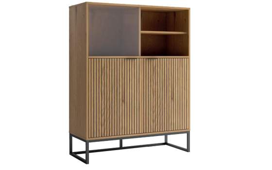 Alacena Vitrina Media Madera Natural y Cristal Anube