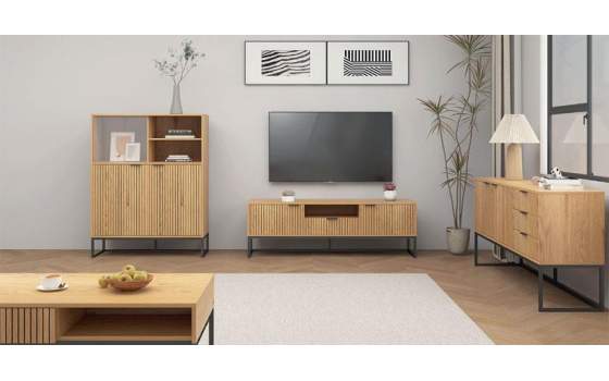 Alacena Vitrina Media Madera Natural y Cristal Anube