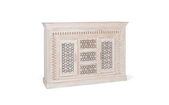 Aparador 2 Puertas 3 Cajones Madera Tallada Blanco Decape Aditas