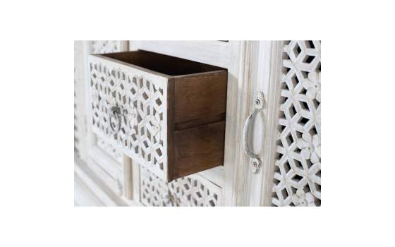 Aparador 2 Puertas 3 Cajones Madera Tallada Blanco Decape Aditas