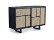 Aparador 2 Puertas Correderas Negro Rejilla Rattan Serie Atenea