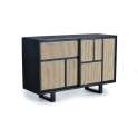 Aparador 2 Puertas Correderas Negro Rejilla Rattan Serie Atenea