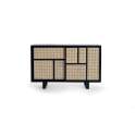 Aparador 2 Puertas Correderas Negro Rejilla Rattan Serie Atenea