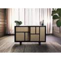 Aparador 2 Puertas Correderas Negro Rejilla Rattan Serie Atenea
