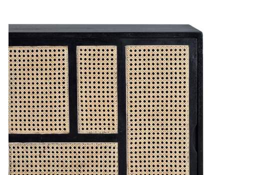 Aparador 2 Puertas Correderas Negro Rejilla Rattan Serie Atenea