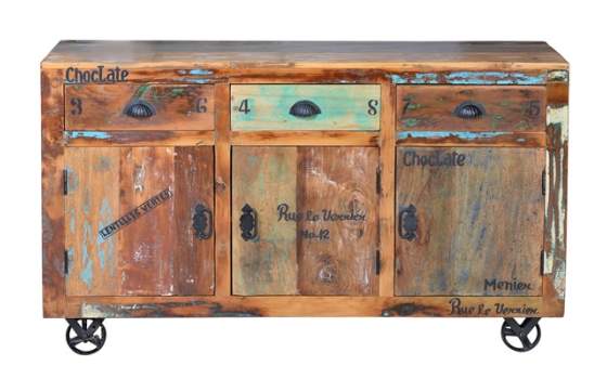 Aparador 3 Puertas 3 Cajones y Ruedas Vintage Serie Artsas