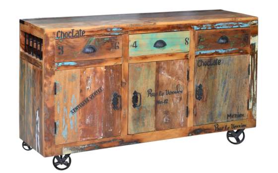 Aparador 3 Puertas 3 Cajones y Ruedas Vintage Serie Artsas