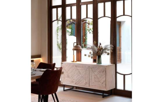 Aparador 3 Puertas Madera Mango Blanco Patinado Atilant