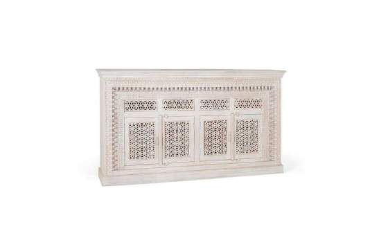 Aparador 4 Puertas 4 Cajones Madera Tallada Blanco Decape Aditas