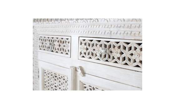 Aparador 4 Puertas 4 Cajones Madera Tallada Blanco Decape Aditas