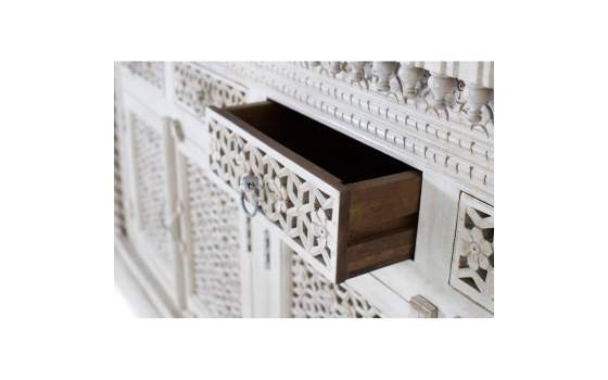 Aparador 4 Puertas 4 Cajones Madera Tallada Blanco Decape Aditas