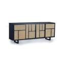 Aparador 4 Puertas Correderas Negro Rejilla Rattan Atenea