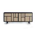 Aparador 4 Puertas Correderas Negro Rejilla Rattan Atenea