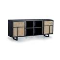 Aparador 4 Puertas Correderas Negro Rejilla Rattan Atenea
