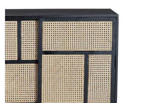 Aparador 4 Puertas Correderas Negro Rejilla Rattan Atenea