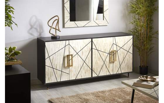 Aparador 4 Puertas Hueso y Madera Estilo Contemporaneo Miska