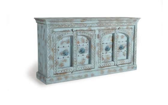 Aparador 4 Puertas Madera Mango Talladas azul Desgastado Azougue