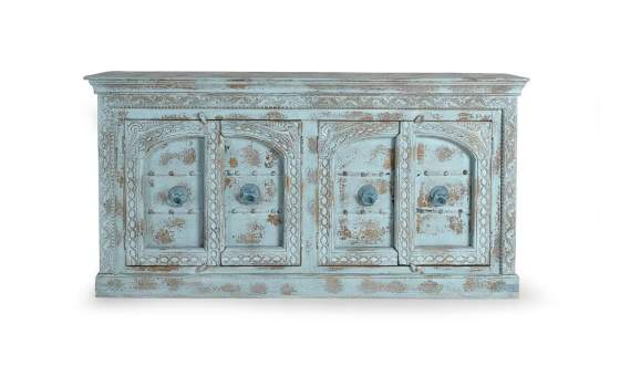 Aparador 4 Puertas Madera Mango Talladas azul Desgastado Azougue