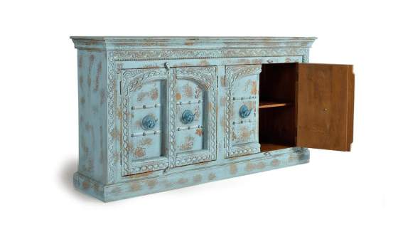 Aparador 4 Puertas Madera Mango Talladas azul Desgastado Azougue