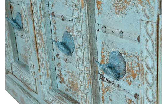 Aparador 4 Puertas Madera Mango Talladas azul Desgastado Azougue