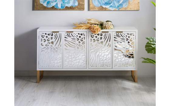 Aparador 4 Puertas Moderno Blanco con Espejo Serie Ksenia