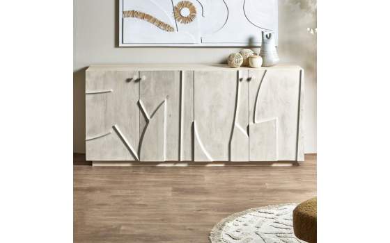 Aparador 4 Puertas Moderno Madera Mango Blanca Serie Musin