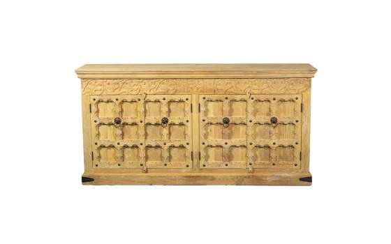 Aparador 4 Puertas Talladas Rustico Madera Mango Natural Ardimt