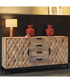 Aparador Acacia Natural Rustico 2 Puertas 4 Cajones Barons