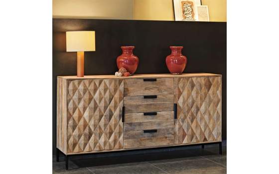 Aparador Acacia Natural Rustico 2 Puertas 4 Cajones Barons