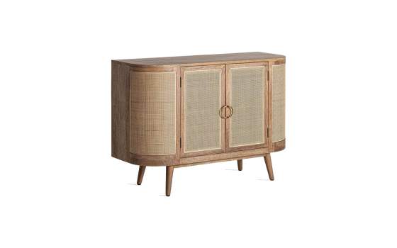 Aparador Actual 2 Puertas Madera y Tejido de Ratan Beckley