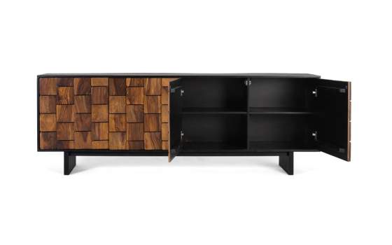 Aparador Actual 4 Puertas Bicolor Negro Madera Serie Mysore