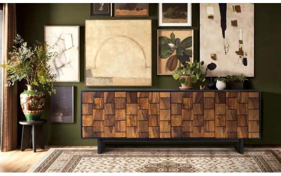 Aparador Actual 4 Puertas Bicolor Negro Madera Serie Mysore